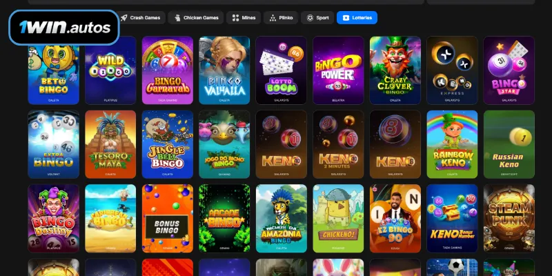 A Variety of Game Categories in the 1WIN Lottery Lobby